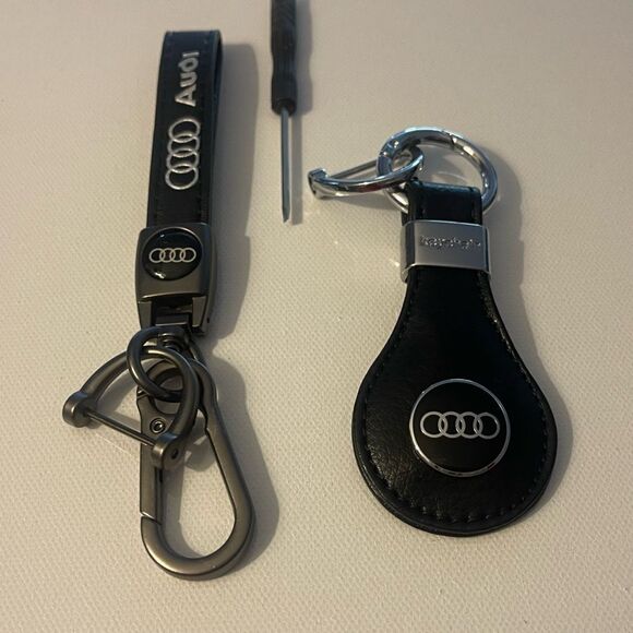 Audi Key Fob Keychains in Black Leather Set of 2 NWT - Picture 2 of 4